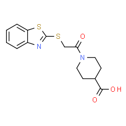 ChemSpider 2D Image | 1-[(1,3-benzothiazol-2-ylthio)acetyl]piperidine-4-carboxylic acid | C15H16N2O3S2