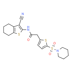 ChemSpider 2D Image | N-(3-Cyano-4,5,6,7-tetrahydro-1-benzothiophen-2-yl)-2-[5-(1-piperidinylsulfonyl)-2-thienyl]acetamide | C20H23N3O3S3
