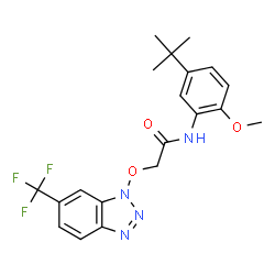 ChemSpider 2D Image | N-[2-Methoxy-5-(2-methyl-2-propanyl)phenyl]-2-{[6-(trifluoromethyl)-1H-benzotriazol-1-yl]oxy}acetamide | C20H21F3N4O3