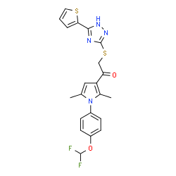 ChemSpider 2D Image | 1-{1-[4-(Difluoromethoxy)phenyl]-2,5-dimethyl-1H-pyrrol-3-yl}-2-{[5-(2-thienyl)-1H-1,2,4-triazol-3-yl]sulfanyl}ethanone | C21H18F2N4O2S2