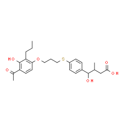 ChemSpider 2D Image | 4-(4-{[3-(4-Acetyl-3-hydroxy-2-propylphenoxy)propyl]sulfanyl}phenyl)-4-hydroxy-3-methylbutanoic acid | C25H32O6S