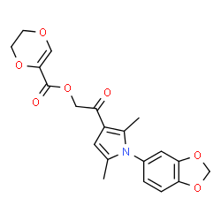 ChemSpider 2D Image | 2-[1-(1,3-Benzodioxol-5-yl)-2,5-dimethyl-1H-pyrrol-3-yl]-2-oxoethyl 5,6-dihydro-1,4-dioxine-2-carboxylate | C20H19NO7
