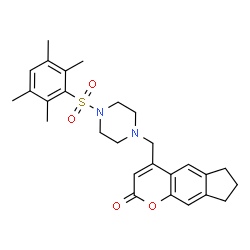 ChemSpider 2D Image | 4-({4-[(2,3,5,6-Tetramethylphenyl)sulfonyl]-1-piperazinyl}methyl)-7,8-dihydrocyclopenta[g]chromen-2(6H)-one | C27H32N2O4S