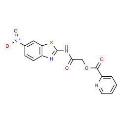 ChemSpider 2D Image | 2-[(6-Nitro-1,3-benzothiazol-2-yl)amino]-2-oxoethyl 2-pyridinecarboxylate | C15H10N4O5S