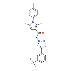 ChemSpider 2D Image | 1-[2,5-Dimethyl-1-(4-methylphenyl)-1H-pyrrol-3-yl]-2-{5-[3-(trifluoromethyl)phenyl]-2H-tetrazol-2-yl}ethanone | C23H20F3N5O