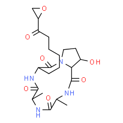 ChemSpider 2D Image | 14-Hydroxy-3,6-dimethyl-9-[6-(2-oxiranyl)-6-oxohexyl]decahydropyrrolo[1,2-a][1,4,7,10]tetraazacyclododecine-1,4,7,10-tetrone | C21H32N4O7