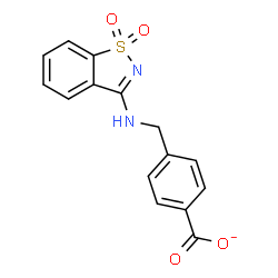 ChemSpider 2D Image | 4-{[(1,1-Dioxido-1,2-benzothiazol-3-yl)amino]methyl}benzoate | C15H11N2O4S