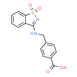 ChemSpider 2D Image | 4-{[(1,1-Dioxido-1,2-benzothiazol-3-yl)amino]methyl}benzoic acid | C15H12N2O4S