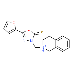ChemSpider 2D Image | 2-{[5-(2-Furyl)-2-thioxo-1,3,4-oxadiazol-3(2H)-yl]methyl}-1,2,3,4-tetrahydroisoquinolinium | C16H16N3O2S