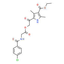 ChemSpider 2D Image | Ethyl 5-({[N-(4-chlorobenzoyl)glycyl]oxy}acetyl)-2,4-dimethyl-1H-pyrrole-3-carboxylate | C20H21ClN2O6