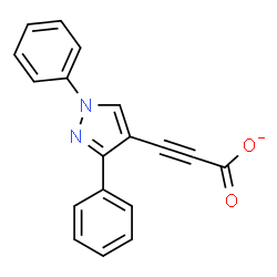 ChemSpider 2D Image | 3-(1,3-Diphenyl-1H-pyrazol-4-yl)-2-propynoate | C18H11N2O2