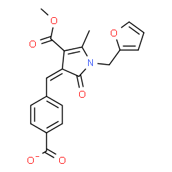 ChemSpider 2D Image | 4-{(Z)-[1-(2-Furylmethyl)-4-(methoxycarbonyl)-5-methyl-2-oxo-1,2-dihydro-3H-pyrrol-3-ylidene]methyl}benzoate | C20H16NO6