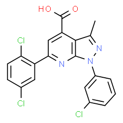 ChemSpider 2D Image | 1-(3-Chlorophenyl)-6-(2,5-dichlorophenyl)-3-methyl-1H-pyrazolo[3,4-b]pyridine-4-carboxylic acid | C20H12Cl3N3O2