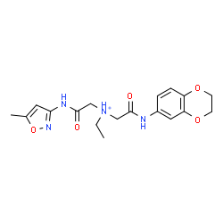 ChemSpider 2D Image | 2-(2,3-Dihydro-1,4-benzodioxin-6-ylamino)-N-ethyl-N-{2-[(5-methyl-1,2-oxazol-3-yl)amino]-2-oxoethyl}-2-oxoethanaminium | C18H23N4O5