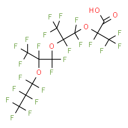 ChemSpider 2D Image | 2,3,3,3-Tetrafluoro-2-{1,1,2,3,3,3-hexafluoro-2-[1,1,2,3,3,3-hexafluoro-2-(heptafluoropropoxy)propoxy]propoxy}propanoic acid | C12HF23O5