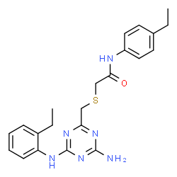 ChemSpider 2D Image | 2-[({4-Amino-6-[(2-ethylphenyl)amino]-1,3,5-triazin-2-yl}methyl)sulfanyl]-N-(4-ethylphenyl)acetamide | C22H26N6OS
