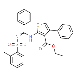 ChemSpider 2D Image | Ethyl 2-{[{[(2-methylphenyl)sulfonyl]imino}(phenyl)methyl]amino}-4-phenyl-3-thiophenecarboxylate | C27H24N2O4S2