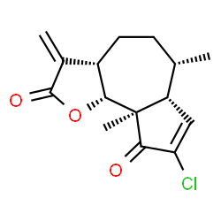 ChemSpider 2D Image | (3aS,6S,6aR,9aR,9bR)-8-Chloro-6,9a-dimethyl-3-methylene-3,3a,4,5,6,6a,9a,9b-octahydroazuleno[4,5-b]furan-2,9-dione | C15H17ClO3