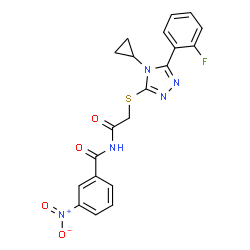 ChemSpider 2D Image | N-({[4-Cyclopropyl-5-(2-fluorophenyl)-4H-1,2,4-triazol-3-yl]sulfanyl}acetyl)-3-nitrobenzamide | C20H16FN5O4S