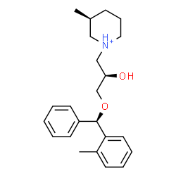 ChemSpider 2D Image | (3S)-1-{(2R)-2-Hydroxy-3-[(R)-(2-methylphenyl)(phenyl)methoxy]propyl}-3-methylpiperidinium | C23H32NO2
