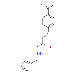 ChemSpider 2D Image | (2R)-3-(4-Acetylphenoxy)-2-hydroxy-N-(2-thienylmethyl)-1-propanaminium | C16H20NO3S