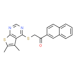 ChemSpider 2D Image | 2-[(5,6-Dimethylthieno[2,3-d]pyrimidin-4-yl)sulfanyl]-1-(2-naphthyl)ethanone | C20H16N2OS2