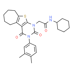 ChemSpider 2D Image | N-Cyclohexyl-2-[3-(3,4-dimethylphenyl)-2,4-dioxo-3,4,6,7,8,9-hexahydro-2H-cyclohepta[4,5]thieno[2,3-d]pyrimidin-1(5H)-yl]acetamide | C27H33N3O3S
