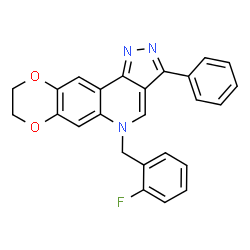 ChemSpider 2D Image | 5-(2-Fluorobenzyl)-3-phenyl-8,9-dihydro-5H-[1,4]dioxino[2,3-g]pyrazolo[4,3-c]quinoline | C25H18FN3O2