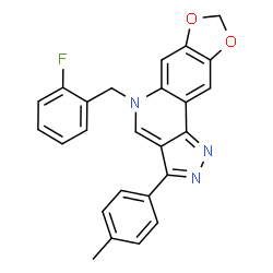 ChemSpider 2D Image | 5-(2-Fluorobenzyl)-3-(4-methylphenyl)-5H-[1,3]dioxolo[4,5-g]pyrazolo[4,3-c]quinoline | C25H18FN3O2