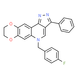 ChemSpider 2D Image | 5-(4-Fluorobenzyl)-3-phenyl-8,9-dihydro-5H-[1,4]dioxino[2,3-g]pyrazolo[4,3-c]quinoline | C25H18FN3O2