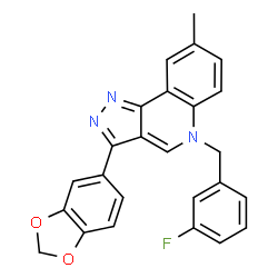 ChemSpider 2D Image | 3-(1,3-Benzodioxol-5-yl)-5-(3-fluorobenzyl)-8-methyl-5H-pyrazolo[4,3-c]quinoline | C25H18FN3O2