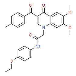 ChemSpider 2D Image | 2-[6,7-Dimethoxy-3-(4-methylbenzoyl)-4-oxo-1(4H)-quinolinyl]-N-(4-ethoxyphenyl)acetamide | C29H28N2O6
