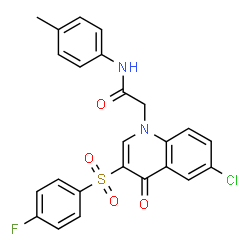 ChemSpider 2D Image | 2-{6-Chloro-3-[(4-fluorophenyl)sulfonyl]-4-oxo-1(4H)-quinolinyl}-N-(4-methylphenyl)acetamide | C24H18ClFN2O4S