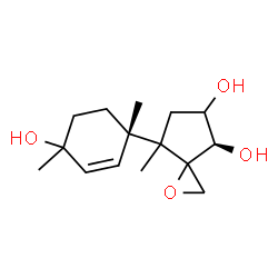ChemSpider 2D Image | (4R)-7-[(1S)-4-Hydroxy-1,4-dimethyl-2-cyclohexen-1-yl]-7-methyl-1-oxaspiro[2.4]heptane-4,5-diol | C15H24O4