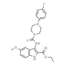 ChemSpider 2D Image | Ethyl 3-({[4-(4-fluorophenyl)-1-piperazinyl]carbonothioyl}amino)-5-methoxy-1H-indole-2-carboxylate | C23H25FN4O3S