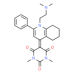ChemSpider 2D Image | 5-{1-[2-(Dimethylamino)ethyl]-2-phenyl-5,6,7,8-tetrahydro-4(1H)-quinolinylidene}-1,3-dimethyl-2,4,6(1H,3H,5H)-pyrimidinetrione | C25H30N4O3