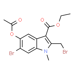 ChemSpider 2D Image | Ethyl 5-acetoxy-6-bromo-2-(bromomethyl)-1-methyl-1H-indole-3-carboxylate | C15H15Br2NO4