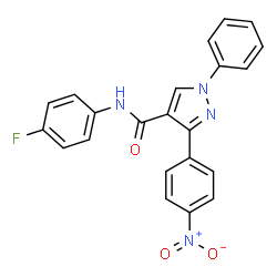 ChemSpider 2D Image | N-(4-Fluorophenyl)-3-(4-nitrophenyl)-1-phenyl-1H-pyrazole-4-carboxamide | C22H15FN4O3