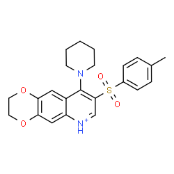 ChemSpider 2D Image | 8-[(4-Methylphenyl)sulfonyl]-9-(1-piperidinyl)-2,3-dihydro[1,4]dioxino[2,3-g]quinolin-6-ium | C23H25N2O4S