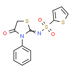 ChemSpider 2D Image | N-(4-Oxo-3-phenyl-1,3-thiazolidin-2-ylidene)-2-thiophenesulfonamide | C13H10N2O3S3
