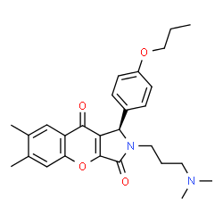 ChemSpider 2D Image | (1R)-2-[3-(Dimethylamino)propyl]-6,7-dimethyl-1-(4-propoxyphenyl)-1,2-dihydrochromeno[2,3-c]pyrrole-3,9-dione | C27H32N2O4