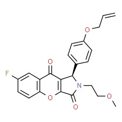ChemSpider 2D Image | (1R)-1-[4-(Allyloxy)phenyl]-7-fluoro-2-(2-methoxyethyl)-1,2-dihydrochromeno[2,3-c]pyrrole-3,9-dione | C23H20FNO5