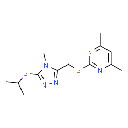 ChemSpider 2D Image | 2-({[5-(Isopropylsulfanyl)-4-methyl-4H-1,2,4-triazol-3-yl]methyl}sulfanyl)-4,6-dimethylpyrimidine | C13H19N5S2