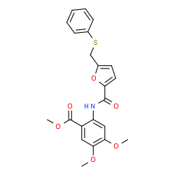 ChemSpider 2D Image | Methyl 4,5-dimethoxy-2-({5-[(phenylsulfanyl)methyl]-2-furoyl}amino)benzoate | C22H21NO6S