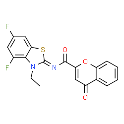 ChemSpider 2D Image | N-[(2Z)-3-Ethyl-4,6-difluoro-1,3-benzothiazol-2(3H)-ylidene]-4-oxo-4H-chromene-2-carboxamide | C19H12F2N2O3S