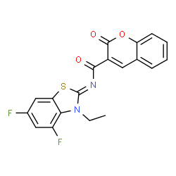 ChemSpider 2D Image | N-[(2Z)-3-Ethyl-4,6-difluoro-1,3-benzothiazol-2(3H)-ylidene]-2-oxo-2H-chromene-3-carboxamide | C19H12F2N2O3S