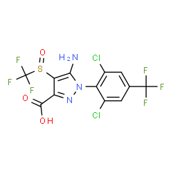 ChemSpider 2D Image | 5-Amino-1-[2,6-dichloro-4-(trifluoromethyl)phenyl]-4-[(trifluoromethyl)sulfinyl]-1H-pyrazole-3-carboxylic acid | C12H5Cl2F6N3O3S