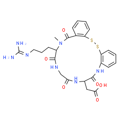 ChemSpider 2D Image | [13-(3-Carbamimidamidopropyl)-14-methyl-6,9,12,15-tetraoxo-6,7,8,9,10,11,12,13,14,15-decahydro-5H-dibenzo[c,p][1,2,5,8,11,14]dithiatetraazacycloheptadecin-7-yl]acetic acid | C26H31N7O6S2