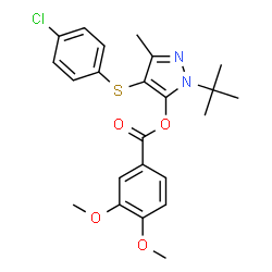 ChemSpider 2D Image | 4-[(4-Chlorophenyl)sulfanyl]-3-methyl-1-(2-methyl-2-propanyl)-1H-pyrazol-5-yl 3,4-dimethoxybenzoate | C23H25ClN2O4S