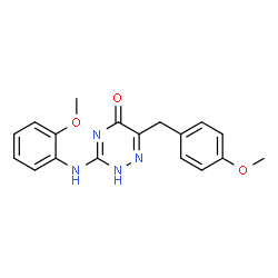 ChemSpider 2D Image | 6-(4-Methoxybenzyl)-3-[(2-methoxyphenyl)amino]-1,2,4-triazin-5(2H)-one | C18H18N4O3